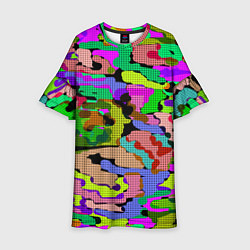 Платье клеш для девочки Разноцветный клетчатый камуфляж, цвет: 3D-принт
