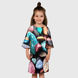 Платье клеш для девочки Камни разноцветные, цвет: 3D-принт — фото 2