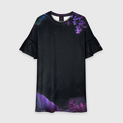 Платье клеш для девочки Неоновые космические тропики, цвет: 3D-принт