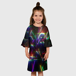Платье клеш для девочки Разноцветные неоновые линии, цвет: 3D-принт — фото 2
