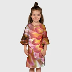Платье клеш для девочки Оранжевые георгины лепестки, цвет: 3D-принт — фото 2