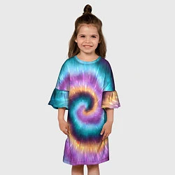 Платье клеш для девочки Сине-фиолетовый тай дай, цвет: 3D-принт — фото 2