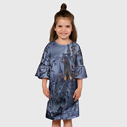 Платье клеш для девочки Старый заброшенный замок - Halloween, цвет: 3D-принт — фото 2