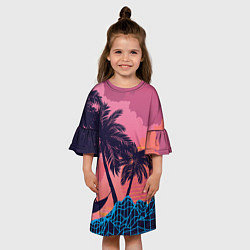 Платье клеш для девочки Человек отдыхает в гамаке под пальмами, цвет: 3D-принт — фото 2