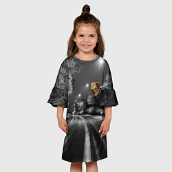 Платье клеш для девочки Порше - зимняя дорога, цвет: 3D-принт — фото 2