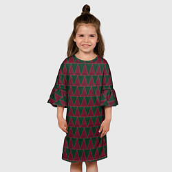 Платье клеш для девочки Красные и зеленые треугольники, цвет: 3D-принт — фото 2