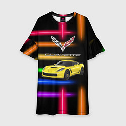 Платье клеш для девочки Chevrolet Corvette - гоночная команда - Motorsport, цвет: 3D-принт