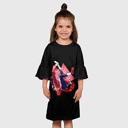 Платье клеш для девочки Человек-бензопила Пауэр на чёрном фоне, цвет: 3D-принт — фото 2