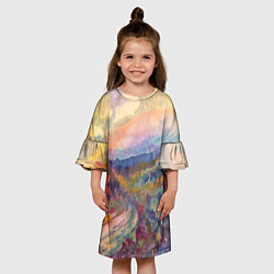 Платье клеш для девочки Осенний пейзаж акварель, цвет: 3D-принт — фото 2