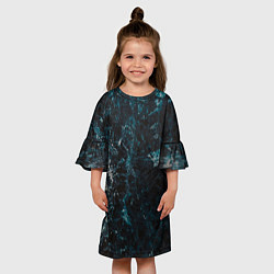 Платье клеш для девочки Синий мрамор с прожилками, цвет: 3D-принт — фото 2