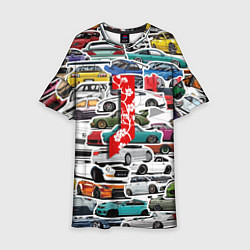 Платье клеш для девочки JDM автомобили 90х, цвет: 3D-принт