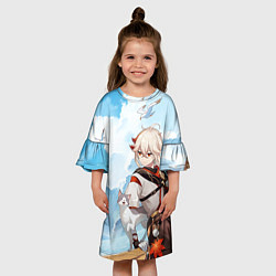 Платье клеш для девочки Кадзуха и кот, цвет: 3D-принт — фото 2