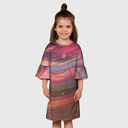 Платье клеш для девочки Розово-оранжевый абстрактный песок, цвет: 3D-принт — фото 2