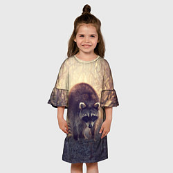 Платье клеш для девочки Любопытный енот, цвет: 3D-принт — фото 2
