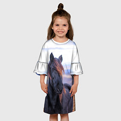 Платье клеш для девочки Черный конь, цвет: 3D-принт — фото 2