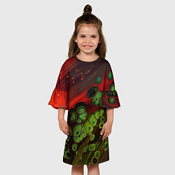 Платье клеш для девочки Абстрактные красный песок и зелёные камни, цвет: 3D-принт — фото 2