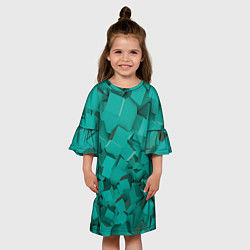 Платье клеш для девочки Абстрактные сине-зелёные кубы, цвет: 3D-принт — фото 2