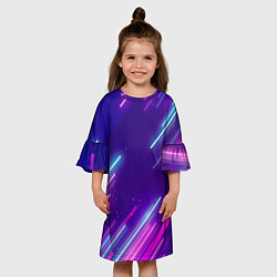 Платье клеш для девочки Неоновый фон Линии, цвет: 3D-принт — фото 2