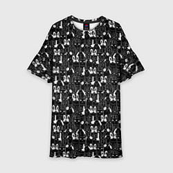 Платье клеш для девочки Кролики черно-белые, цвет: 3D-принт