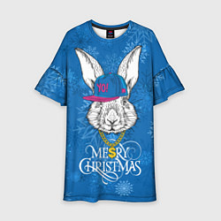 Платье клеш для девочки Merry Christmas, rabbit in cap, цвет: 3D-принт