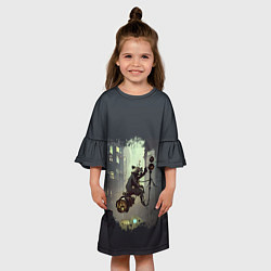 Платье клеш для девочки Енот на ракете, цвет: 3D-принт — фото 2