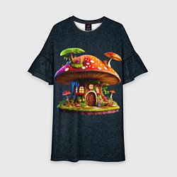 Платье клеш для девочки Сказочный домик из гриба, цвет: 3D-принт