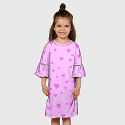 Платье клеш для девочки Сердечки розовые абстракция, цвет: 3D-принт — фото 2
