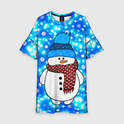 Платье клеш для девочки Снеговик в шапке, цвет: 3D-принт