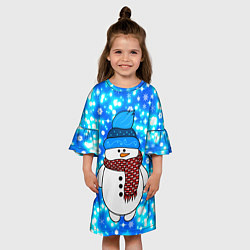 Платье клеш для девочки Снеговик в шапке, цвет: 3D-принт — фото 2