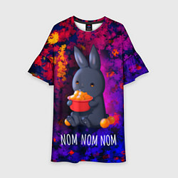 Платье клеш для девочки Кролик с мандаринами - Nom nom nom, цвет: 3D-принт