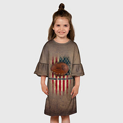 Платье клеш для девочки Мяч для американского футбола на фоне флага америк, цвет: 3D-принт — фото 2