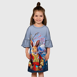 Платье клеш для девочки Кролик в китайском халате, цвет: 3D-принт — фото 2