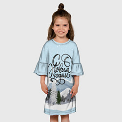 Платье клеш для девочки Снежные горы - с Новым Годом!, цвет: 3D-принт — фото 2