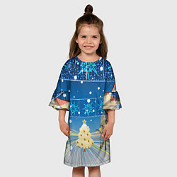 Платье клеш для девочки Новогоднее настроение - ночной город, цвет: 3D-принт — фото 2
