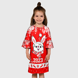 Платье клеш для девочки Праздничный кролик 2023, цвет: 3D-принт — фото 2