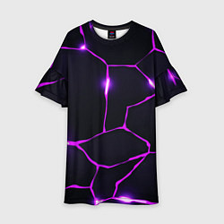 Платье клеш для девочки Фиолетовые неоновые трещины, цвет: 3D-принт