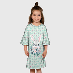 Платье клеш для девочки Кролик в цветах, цвет: 3D-принт — фото 2