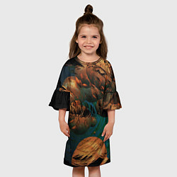 Платье клеш для девочки Абстрактные планеты, цвет: 3D-принт — фото 2