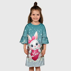 Платье клеш для девочки Новогодняя зайка с сердечком, цвет: 3D-принт — фото 2