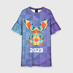 Платье клеш для девочки Кролик из мозаики 2023, цвет: 3D-принт