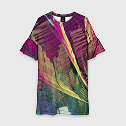 Платье клеш для девочки Неоновые волнообразные линии, цвет: 3D-принт