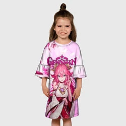 Платье клеш для девочки Яэ Мико Геншин импакт, цвет: 3D-принт — фото 2