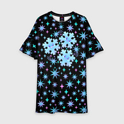 Детское платье Снежинки в ночном небе с цветными звездами