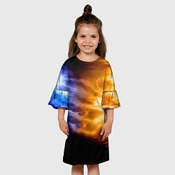 Платье клеш для девочки Борьба двух стихий - лёд и пламя, цвет: 3D-принт — фото 2