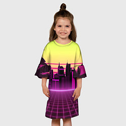 Платье клеш для девочки Синтвейв рассвет, цвет: 3D-принт — фото 2
