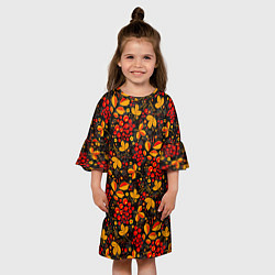 Платье клеш для девочки Красная рябина хохломой, цвет: 3D-принт — фото 2