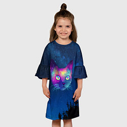 Платье клеш для девочки Планета кошачья голова, цвет: 3D-принт — фото 2