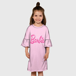 Платье клеш для девочки Барби - логотип на клетчатом фоне, цвет: 3D-принт — фото 2