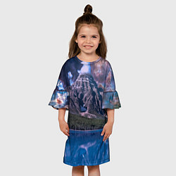 Платье клеш для девочки Горы и лес у озера, цвет: 3D-принт — фото 2