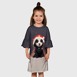 Платье клеш для девочки Пёсель - панда в колпаке, цвет: 3D-принт — фото 2